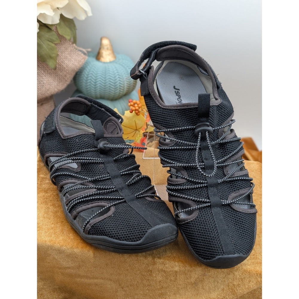 JSport by Jambu Newton Black Mesh Bungee Strap Hiker Water Sandals Women's 9M